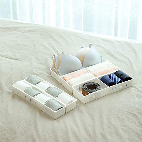 WOWGANISER White Drawer Organizer for Makeup Bathroom Organizer, 12 Adjustable Dividers, White Plastic, Set of 4 Trays, 13.8
