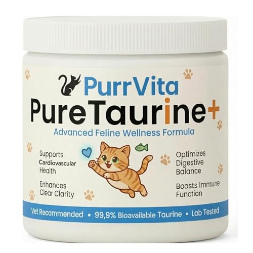 PurrVita Taurine for Cats Pure Taurine Supplement for Cats Supports Vitality & Coat Health Easy to Mix in Food with Dosing Spoon 200 Grams