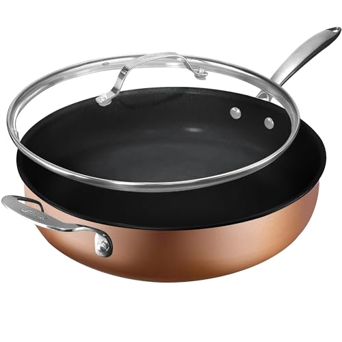 GOTHAM STEEL Sartén de 5.5 cuartos de galón con tapa, sartenes antiadherentes, sartén profunda, sartén antiadherente, sartén antiadherente, sartén antiadherente, sartén de cerámica 100% libre de PFOA,