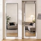 DUMOS 47x14 Full Length Mirror Over The Door, Wall Mounted Full Body Mirror, Door Hanging Metal Aluminum Alloy Frame Dressing Mirror for Bedroom, Living Room, Entryway, Black