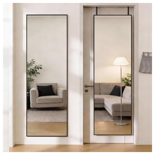 DUMOS 47"x14" Full Length Door Mirror, Full Body Mirror, Black