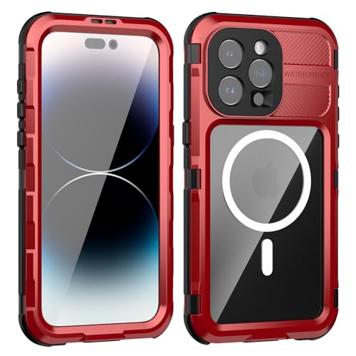 Transy Designed for iPhone 15 Pro Max Metal Waterproof Case with Built-in Screen Protector, Metal Tough Cover Shockproof Dustproof Sturdy Durable Protective Case for iPhone 15 Pro Max