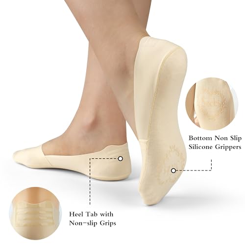 4 Pairs No Show Socks for Women Thin Ice Silk Non-Slip Loafers Footies Socks, 2 Nude + 2 Black4