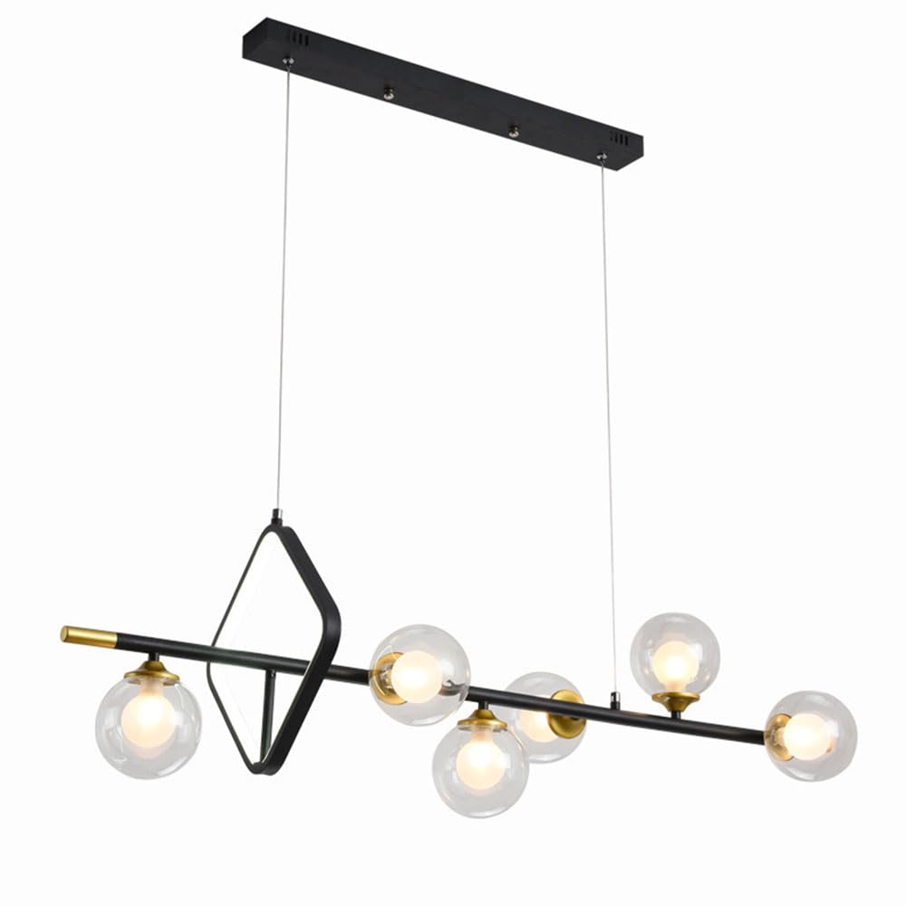 KXEcoLife Ceiling Pendant Light Fixture Nordic 6 Lights Chandelier Modern Globe Glass Hanging Lamp Black Adjustable for Kitchen Island Bedroom Dining