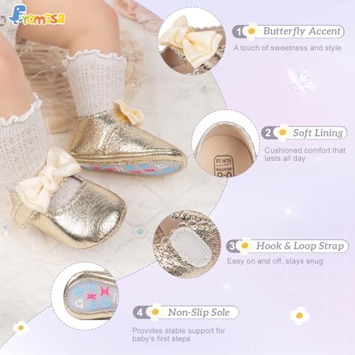 Infant Baby Girl Mary Jane Dress Flats Shoes Newborn Non-Slip Soft Sole First Walking Crib Shoes Christmas Wedding Baptism Princess Shoes 0-18 Months3