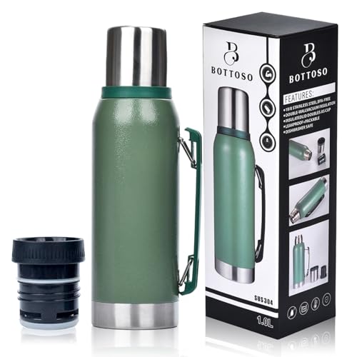 BOTTOSO Termo Mate 1 Litro - Termo para Mate de Acero Inoxidable con Pico Cebador de Precisión Antiderrames - Botella Agua Reutilizable y Termo Café - Aislamiento Térmico 24 Horas - Libre de BPA