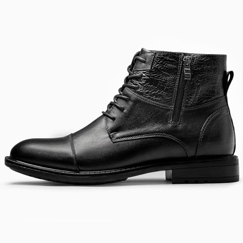 Image of Holy dove Mens Oxford Leather Dress Boots Cap Toe Side Zip Fashion Mid Top Chukka Ankle Boots for Men Size 9