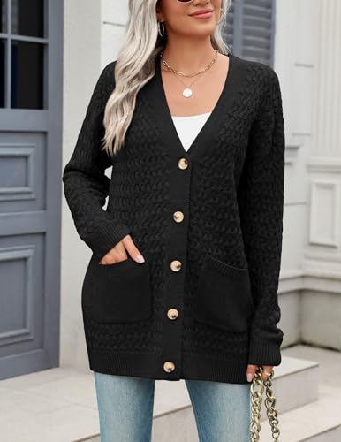 Image of Zeagoo Cardigan Sweaters for Women Long Sleeve Fall Clothes Button Down Top | Long Sleeve Chunky Cable Knit Fall Cardigans Sweaters,Button Down Open Front Outerwear,Womens Tops,Cardigan with Pockets