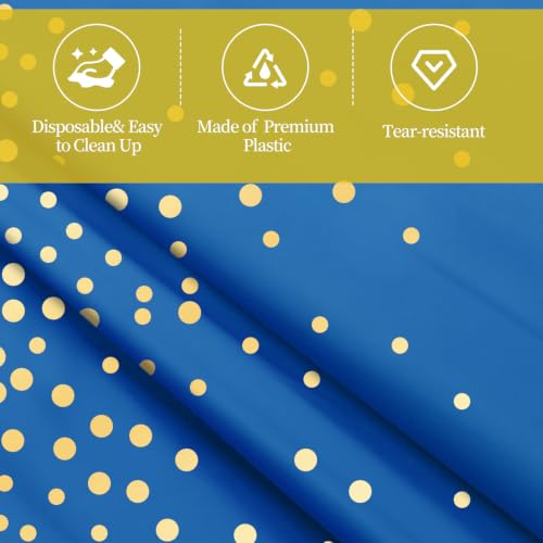 Image of tujol Blue and Gold 6 Pack Plastic Table Cloth 54 inch x 108 inch