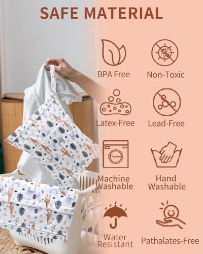 Image of babygoal Wet and Dry Pockets for Baby Nappies, Washable Travel Bags, Beach, Pool, Gym Bag for Swimsuits and Wet Clothes, with Two Zip Pockets, Neutral Color 39, 30cm x 36cm, Wet and Dry Bag