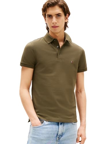 Image of Tommy Hilfiger Men's Short Sleeve Polo Shirts in Slim Fit with Stretch and Organic Pique Cotton