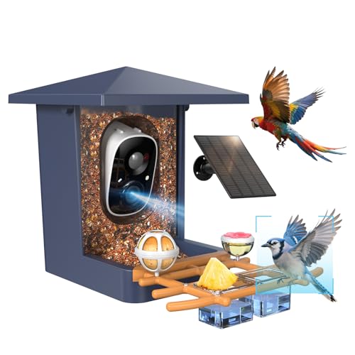 Bird Feeder with Camera with AI Identify Birds 10000+Species, 2K Ultra HD Live Stream, Instant Alerts, IP65 Waterproof, Smart Bird House with Cam for Outdoor Backyard, Gift for Family and Lovers