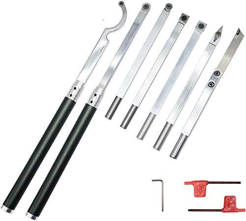 Carbide Tipped Woodturning Tool 9pcs Carbide Tipped Wood Turning tools chise set Lathe Full Size Rougher Finisher Detailer Swan Neck Hollower Parting Tools Set of 7 and 2 Interchangeable Aluminum All
