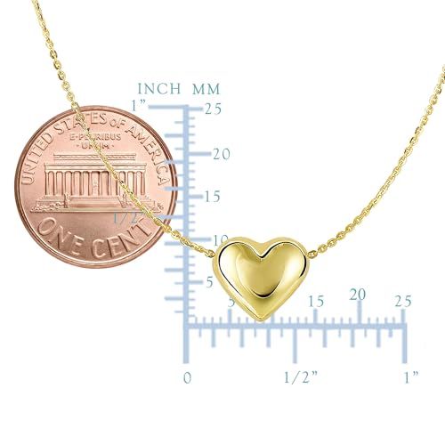Jewelry Affairs Real Gold Puffed Heart Pendant Necklace, 18"2