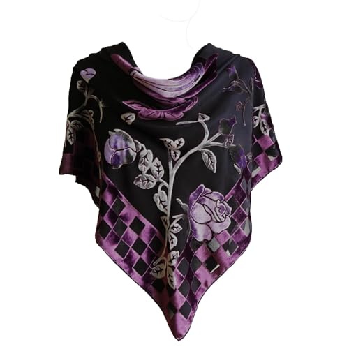 Silk Base Burn-out Velvet Shawl,Rose, Purple Wine,Square 42"x42", No Fringe2