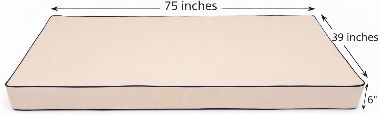 Outdoor Daybed Cushion Twin Set, 7-Piece Water-Repellent Patio Swing Bed Mattress with Bolster & Back Pillows, Fade-Resistant Cushions, 75" x 39" x 6" Khaki