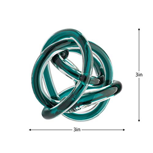 Torre & Tagus Orbit Hand Blown Glass Infinity Knot Sculpture - 3 Inch Glass Art Teal Knot Decor Ball for Home Decor, Small Centerpiece Table Decoration for Home Interior (Clear Teal) - Image 5
