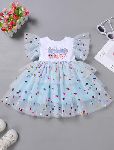 IMEKIS Toddler Birthday Girl Dress Shiny Confetti Tulle Tutu Dress Ruffle Sleeve Cake Smash Outfit Photo Shoot 1-6T2