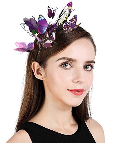 Z&X Butterfly Fascinator Kentucky Derby Headband for Women Girls Wedding Tea Party Hat Bohemian Halloween Headpiece Purple