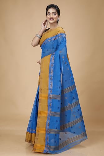 Image of Women's Traditional Bengal Tant Pure Cotton Design Border & Butta Tant Saree Without Blouse Piece