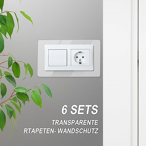 Beekeg 6 Stücke lichtschalter Schutz,wandschutz für lichtschalter,Tapetenschutz für Steckdose und Lichtschalter,steckdosenblende für jedes Schalterprogramm-Transparent