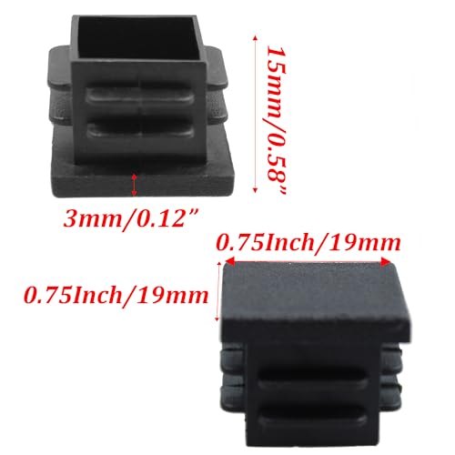 Image of 32PCS (3 /4Inch) 19mm Square Plastic Hole Plug, Black Furniture Finishing Sliders, Square Pipe Tubing End Cap, Plastic Insert End Caps for Square Metal Tube