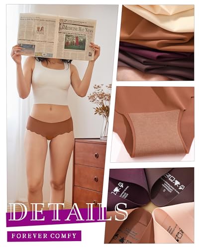 Image of FINETOO 6 pack Seamless Underwear for Women Sexy Low Rise Hipster Wave Edge No Show Bikini Panties Womens Cheeky S-XL