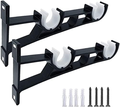 KOLAKO Curtain Rod Bracket, Double Heavy Duty Curtain Rod Holders Black Drapery Rod Wall Window Hanging Hanger Hardware Hooks, Curtain Rod Double Brackets 1 Inch, Set of 2