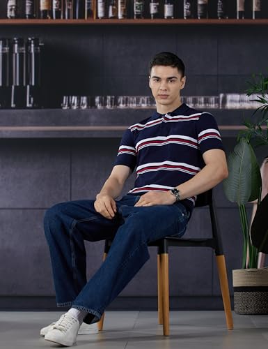 Image of Peter England Men's Cotton Breton Stripe Polo T-Shirt | Casual Wear | Modern Design