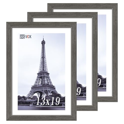 VCK 13x19 Picture Frame Set of 3, Gray Solid Wood Poster Picture Frame, Exclusive Wood Grain, Wall Mounting Hanging