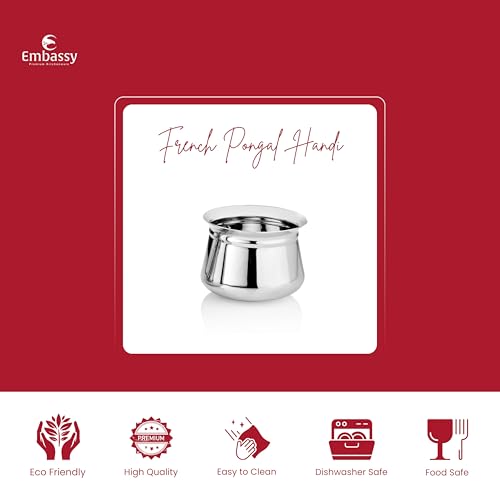 Image of Embassy Stainless Steel French Pongal Handi | Capacity - 2500 ml | Size - 5 | Induction Friendly | Ideal for Cooking Biryani, Curries, Stews, and More.