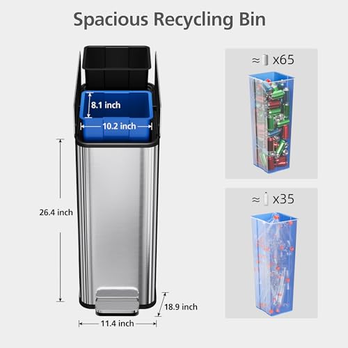 Bote de basura GarveeHome 56 L doble compartimento de acero inoxidable miniatura 7