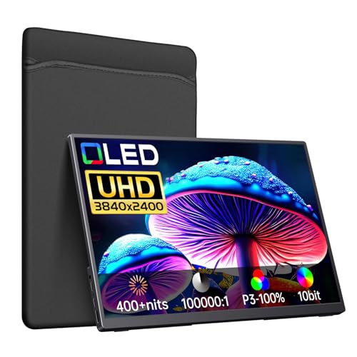 Image of Portable Monitor OLED 4K 3840x2400, 14 inch Ultra Slim Travel Monitor, 400+ Nits |100% DCI-P3 | 1000000:1 Contrast, HDMI USB C External Monitors for Laptop Mabook PC