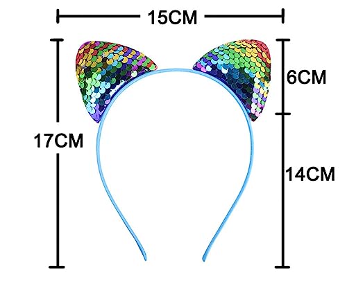 Blausky Pack of 2 Sequin Cat Headband, Cute Ears, Headband, Reversible Fish Scale Sequins, Shiny Hair Bands - Image 2