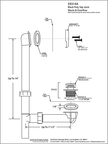 Pot de vidage tubulaire 1-1/2 en laiton poli noir Westbrass 593144-01 pour évacuation - 6