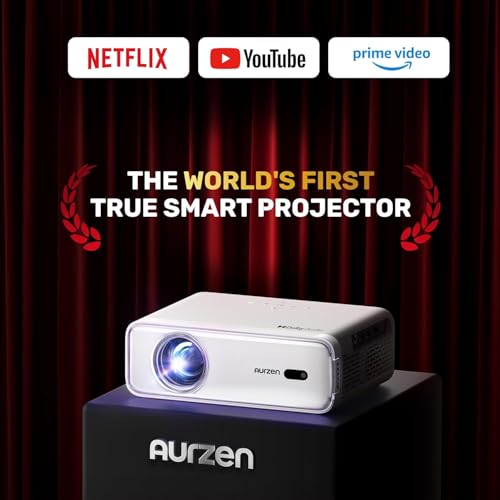 Image of Aurzen EAZZE D1 Smart Projector with WiFi and Bluetooth, Built-in APP, Auto Focus /Keystone, DoIby Audio 16W Speakers, Native 1080P, HDR10, Portable Mini Outdoor Movie Projector