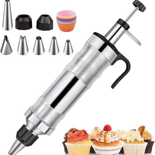 WYWY Ensemble de seringues pour décoration de Desserts, Kit de décoration de pâtisserie en métal, Pistolet à crème, Tube à Presser pour Desserts, Biscuits, gâteaux(Black)