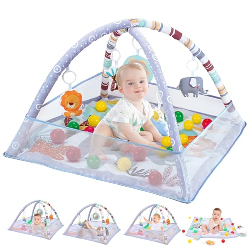 Image of ITEFDTUTNE Baby Play Gym, 9-in 1 Tummy Time Mat with 5 Sensory Toys, Detachable Anti-Slip Thickening Baby Play Mat for Newborn Infant Toddler to Develop Motor & Cognition