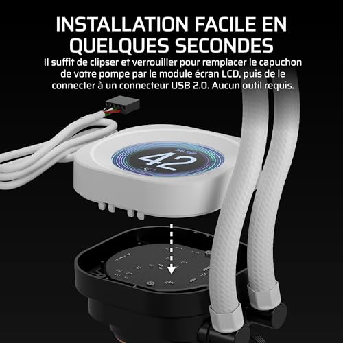 Corsair Nautilus RS LCD Module D'écran – pour refroidisseurs pour processeur AIO Nautilus RS et Nautilus RS ARGB – Écran LCD IPS de 5,3 cm – Installation Facile et sans Outil - Blanc