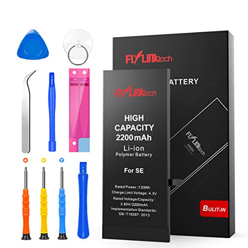 Batería para iPhone SE 2200mAH con 34% más de Capacidad Que la batería Origina, FLYLINKTECH Reemplazo de Alta Capacidad Batería para iPhone SE con Kits de Herramientas de reparación, Cinta Adhesiva