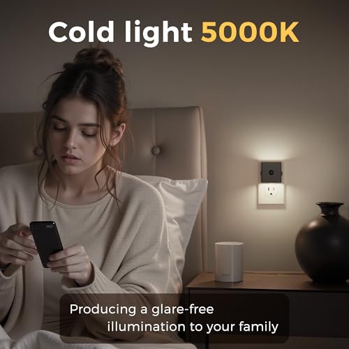 Image of L LOHAS LED Motion Sensor Night Light, [2-Pack] Motion Activated Night Light, Motion Sensor and Dusk to Dawn Sensor, Brightness Adjustable, 5000K Daylight White Nightlight for Bathroom Hallway Kitchen