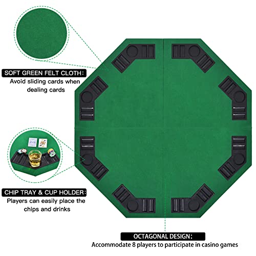 48" 8-Player Foldable Poker Table Top, Casino Texas Hold'em Layout, Portable Anti-Slip Blackjack Poker Table Mat with Carrying Bag for Family Games Casino