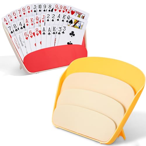 FYCQER 2PCS Card Holders for Playing Cards,3-Layer Foldable & Hands-Free Portable Tabletop Stand for Poker, UNO, Canasta, Card Games, Perfect for Family Game Nights, Kids, Seniors & Parties
