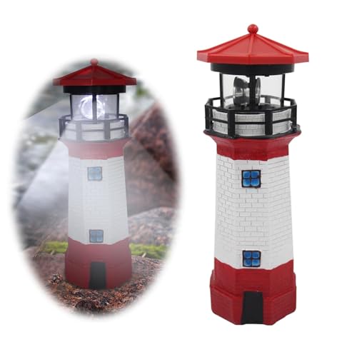 Trivolein LED Solar Powered Lighthouse Indoor Outdoor Lighthouse with Rotating Beacon LED Lights Courtyard Waterproof Landscape Lights for Garden Patio Landscape Outside Yard Gifts red