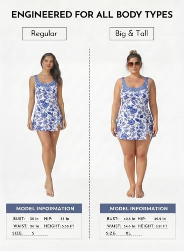 Image of Aleumdr One Piece Swimdress Swimsuit for Women Tummy Control Split Swim Dress Skirt Bathing Suit with Pockets