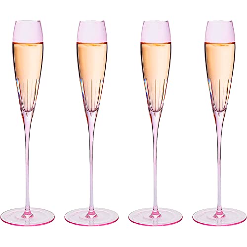 The Wine Savant Parisian Performance Glassware French Paris Collection Crystal Pink Glasses, Red & White Wines For Weddings Present Everyday Beautiful Gift Anniversary (Champagne) #TOP24