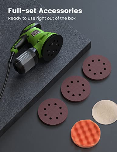 Orbital Sander, Ginour 300W Powerful Random Orbital Sanders, 6 Variable Speed 6000-13000Rpm Electric Palm Sander With Transparent Dust Box, 15Pcs Sandpaper, Sponge, Wool Disc, Sanders For Woodworking #TOP6