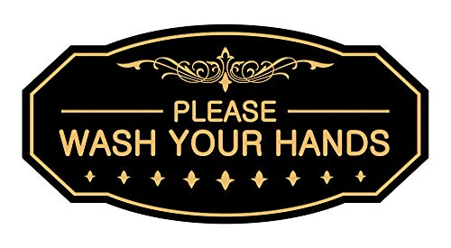 Panneau victorien Please Wash Your Hands petite plaque signalétique noire