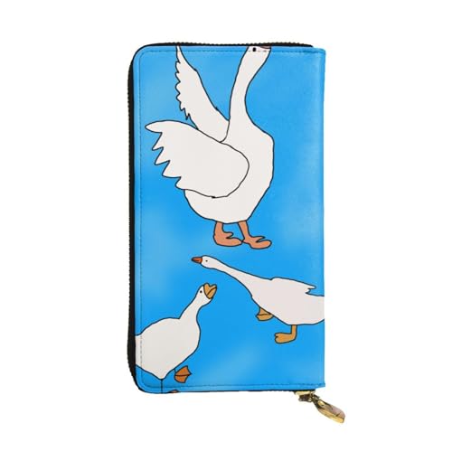 White Goose House Prints Leather Long Clutch Wallet for Fashionable Girls and Women - Durable, Stylish, and Functional, Black, One Size