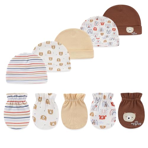 Baby Hats with Mittens Set Boys Grils Infant Beanie Caps Unisex Newborn Hospital Hat with Scratch Mitten Set for Baby
